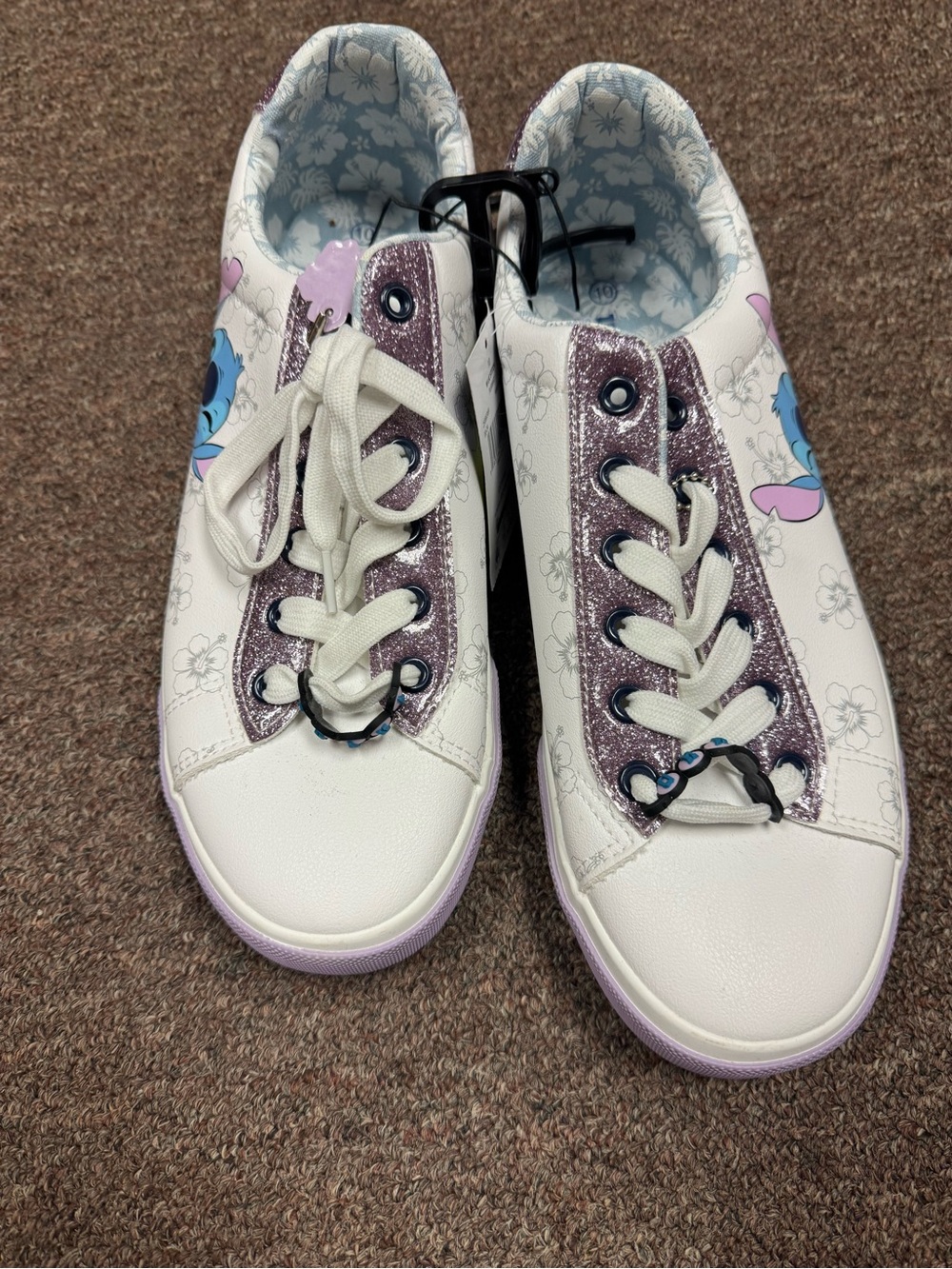 Disney Lilo & Stitch Women's Low-Top Court Sneakers Purple Glitter Size 10 NWT
